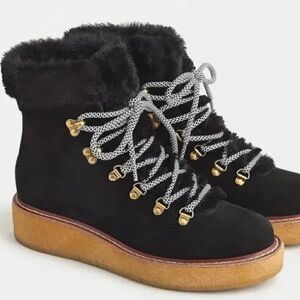 NWT J.Crew Women's Black Fur-Lined Wedged Winter Boots